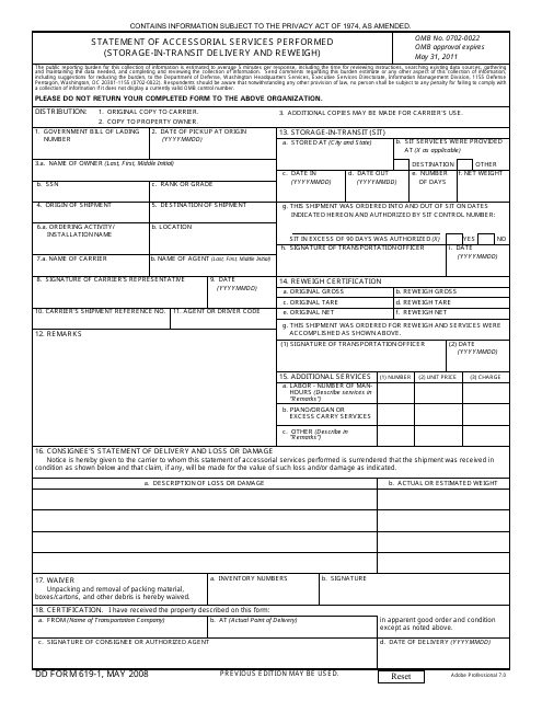 DD Form 619-1 Download Fillable PDF or Fill Online Statement of Accessorial...