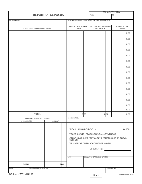 DD Form 707 Report of Deposits