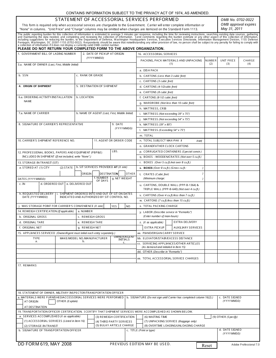 DD Form 619 - Fill Out, Sign Online and Download Fillable PDF ...