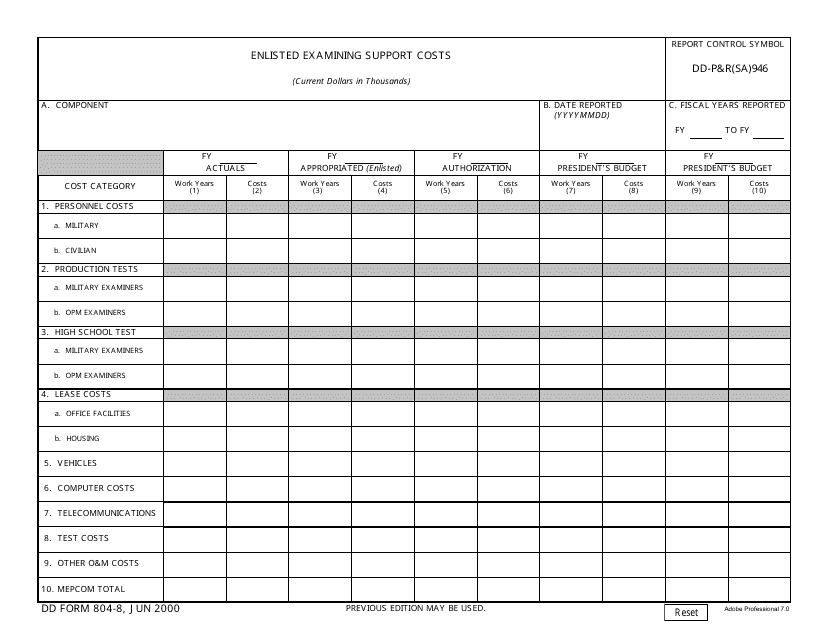 DD Form 804-8  Printable Pdf