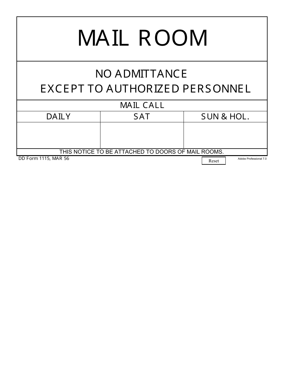 DD Form 1115 Mail Room Sign, Page 1