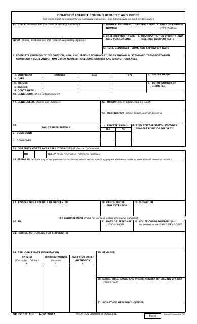 DD Form 1085  Printable Pdf