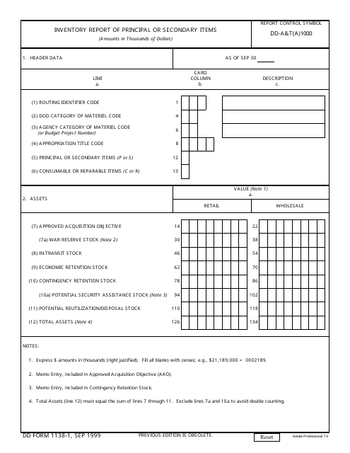 DD Form 1138-1 Inventory Report of Principal or Secondary Items