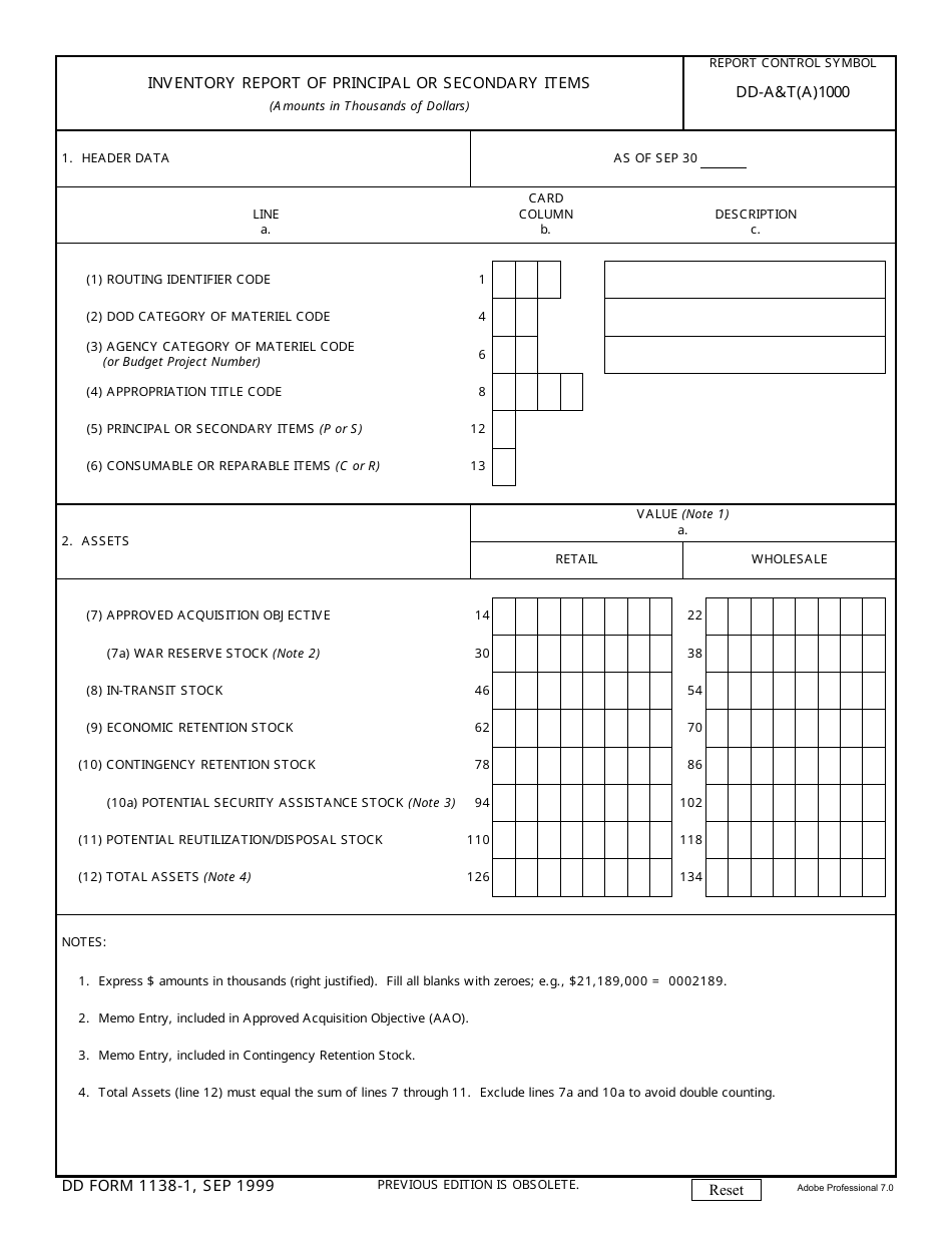 DD Form 1138-1 Inventory Report of Principal or Secondary Items, Page 1