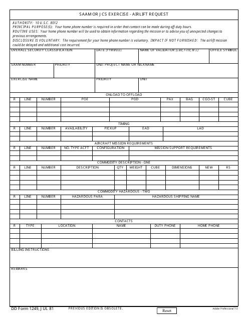 DD Form 1249  Printable Pdf