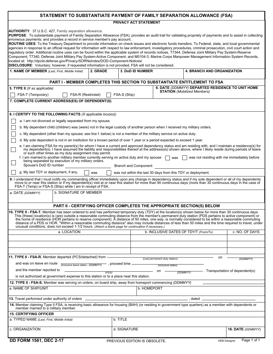 DD Form 1561 - Fill Out, Sign Online and Download Fillable PDF ...