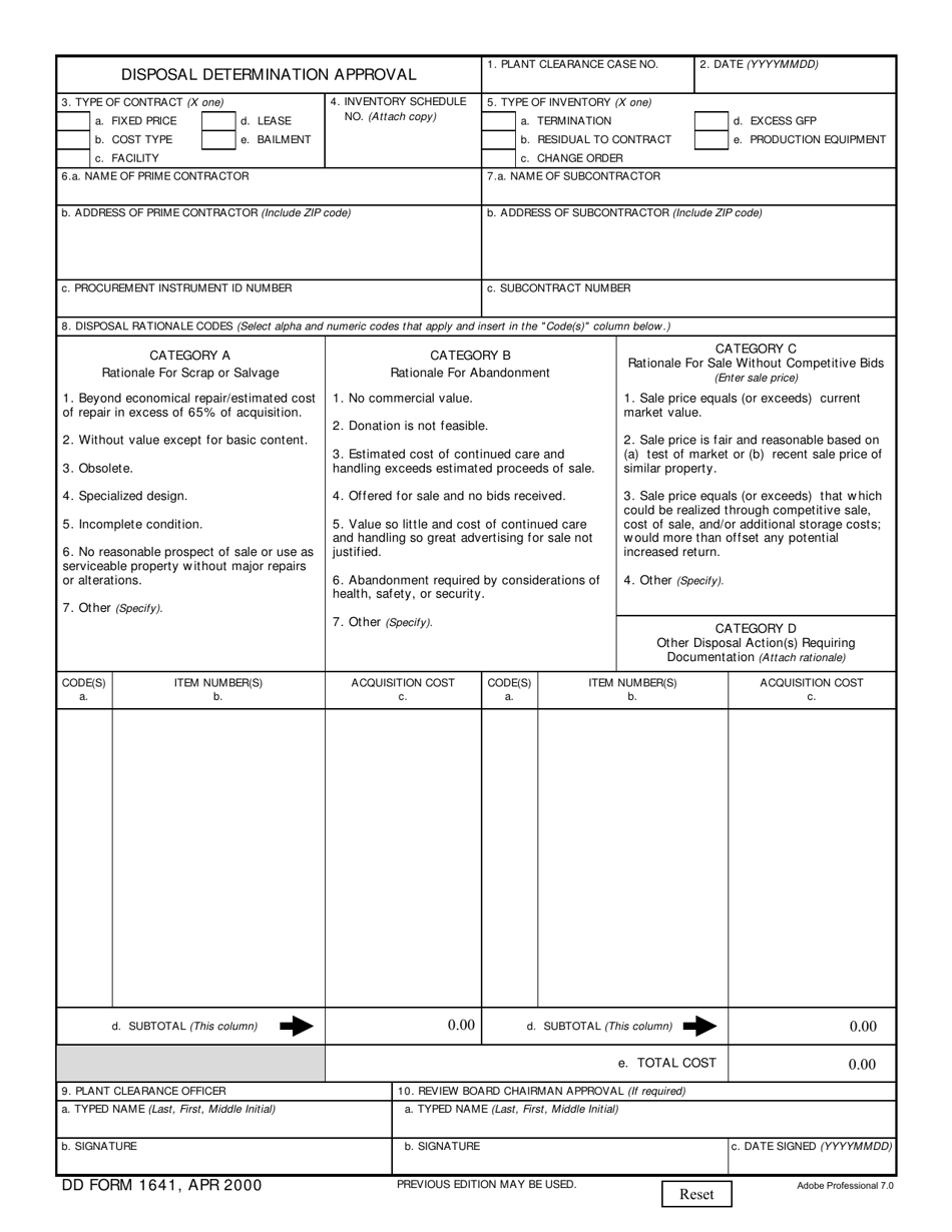 DD Form 1641 Download Fillable PDF or Fill Online Disposal ...