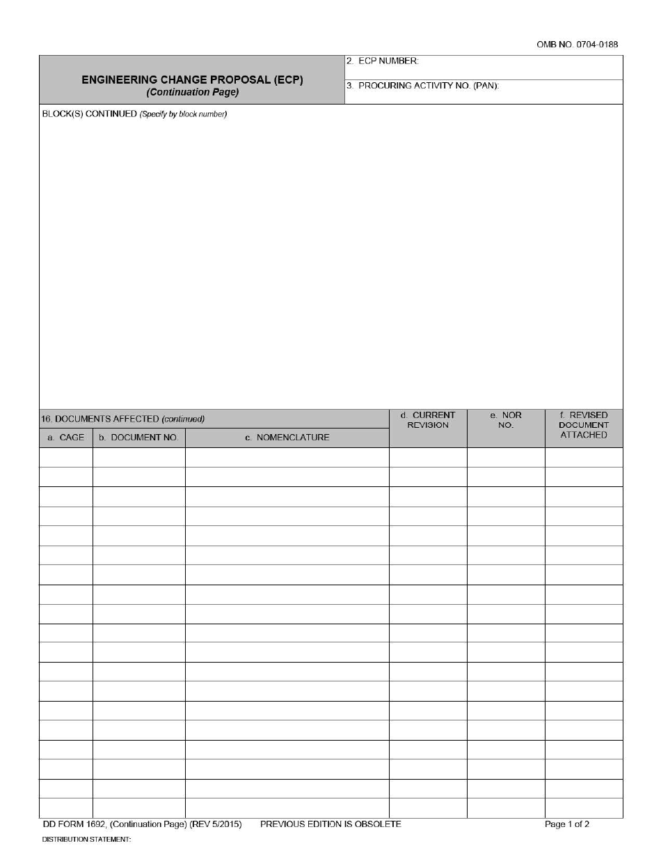 DD Form 1692C Engineering Change Proposal (Ecp), Continuation Page, Page 1