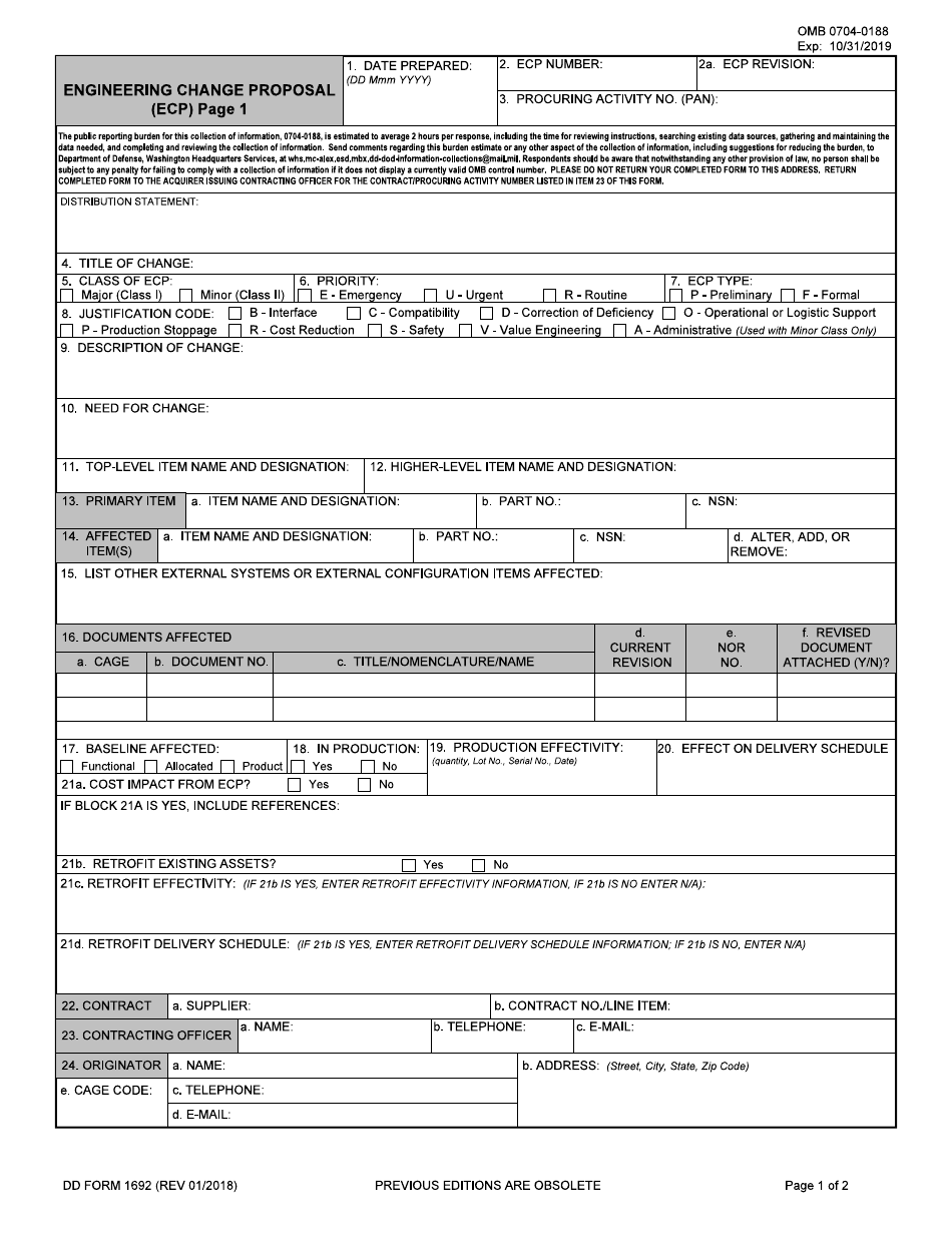 DD Form 1692 / 1 Engineering Change Proposal (Ecp), Page 1, Page 1