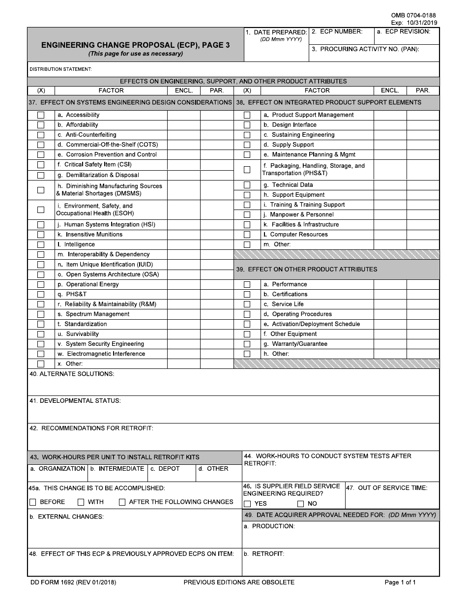 DD Form 1692 / 3 Engineering Change Proposal (Ecp), Page 3, Page 1
