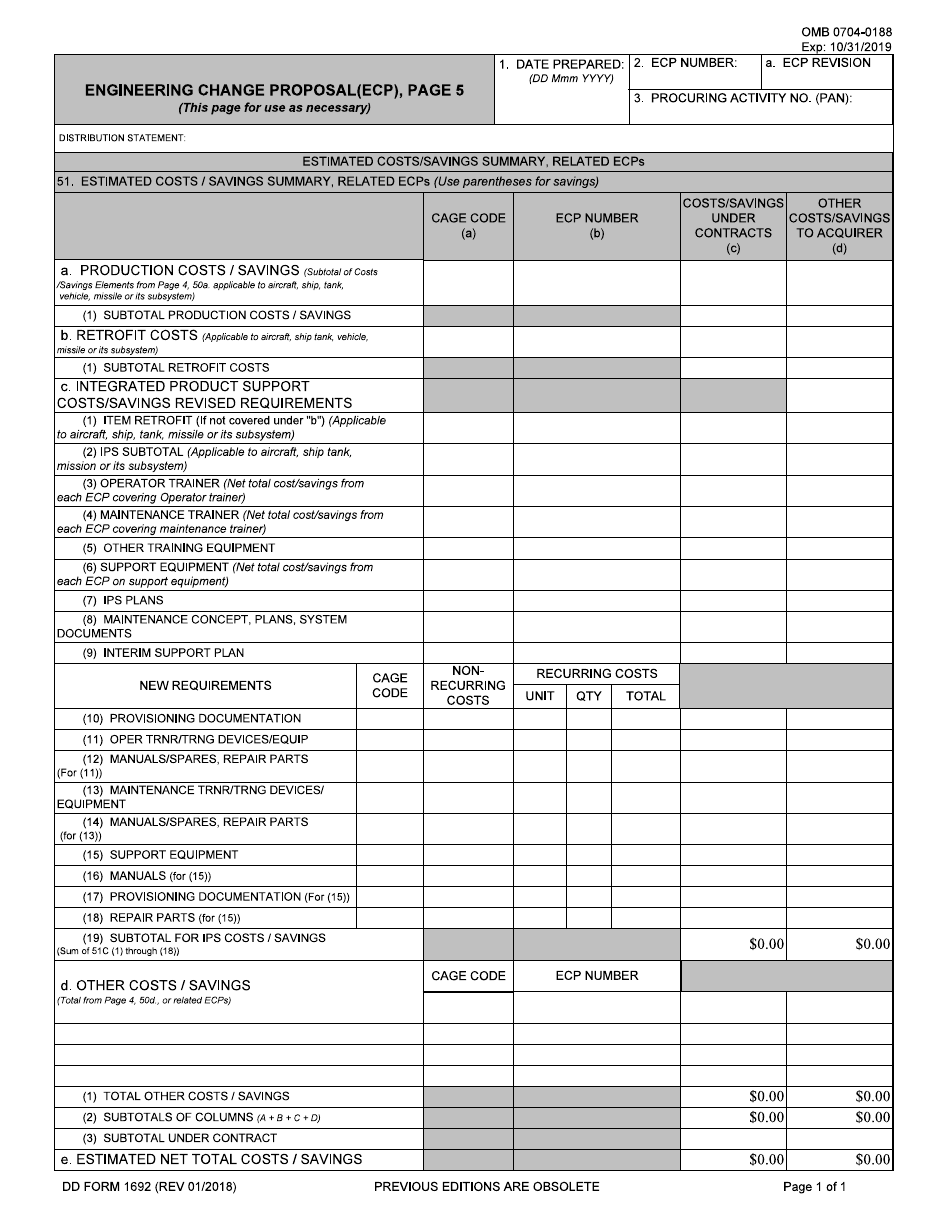 DD Form 1692 / 5 Engineering Change Proposal (Ecp), Page 5, Page 1