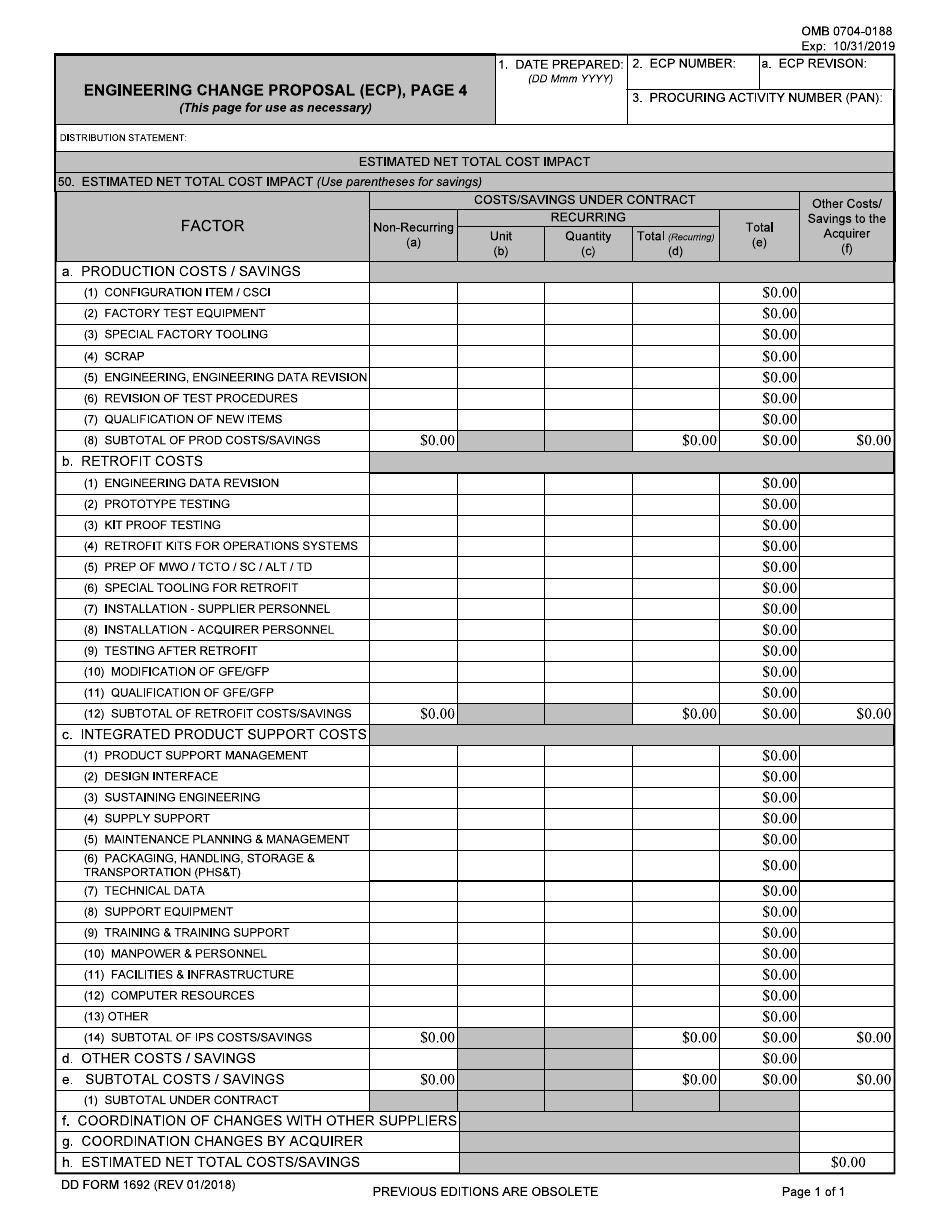 DD Form 1692 / 4 Engineering Change Proposal (Ecp), Page 4, Page 1