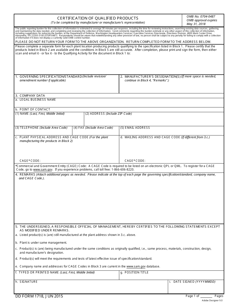 DD Form 1718 - Fill Out, Sign Online and Download Fillable PDF ...