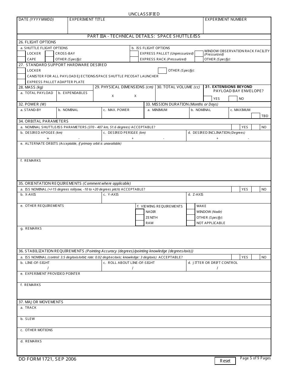 DD Form 1721 Space Test Program Flight Request, Page 5