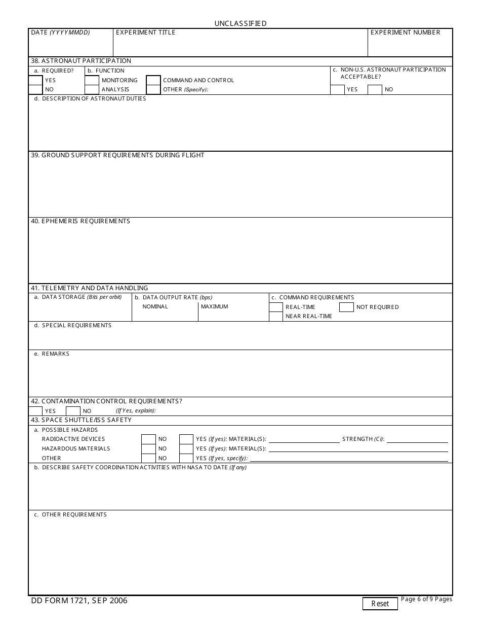 DD Form 1721 Space Test Program Flight Request, Page 6