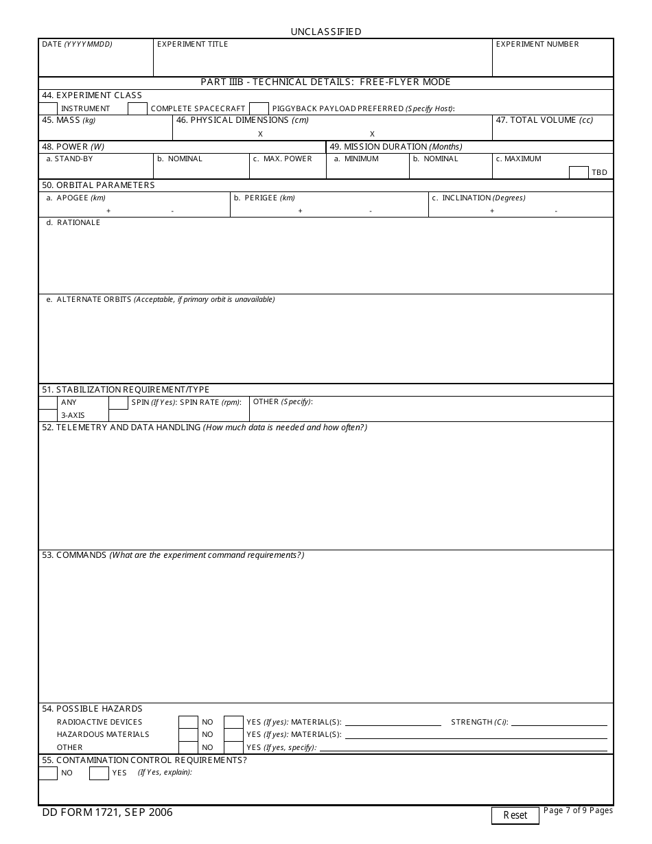 DD Form 1721 Space Test Program Flight Request, Page 7