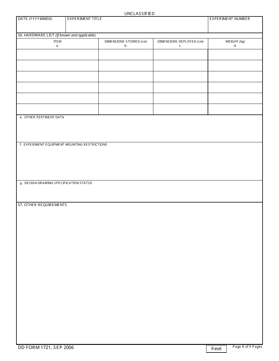 DD Form 1721 Space Test Program Flight Request, Page 8