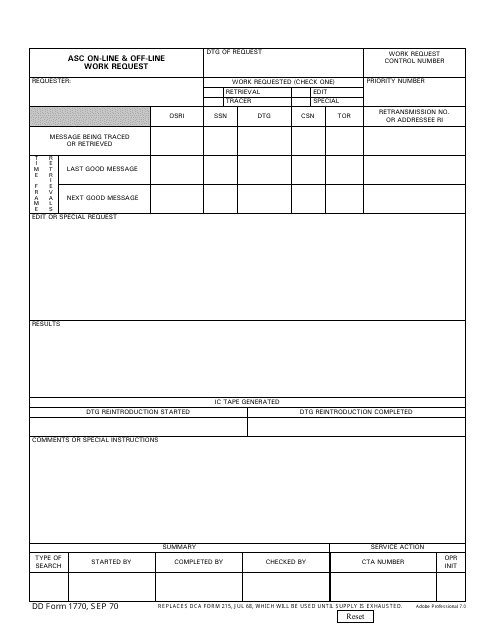 DD Form 1770 Asc on-Line & off-Line Work Request