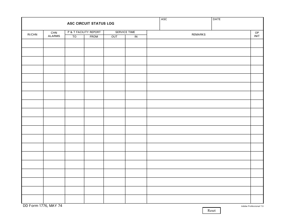 DD Form 1776 Asc Circuit Status Log, Page 1