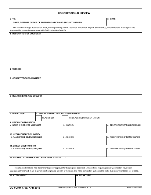 DD Form 1790  Printable Pdf