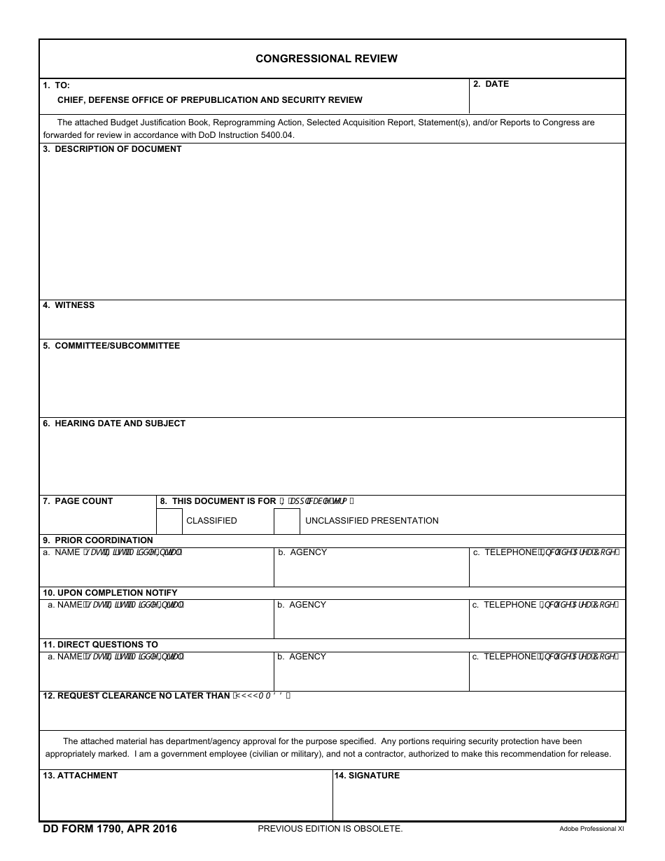 DD Form 1790 Congressional Review, Page 1