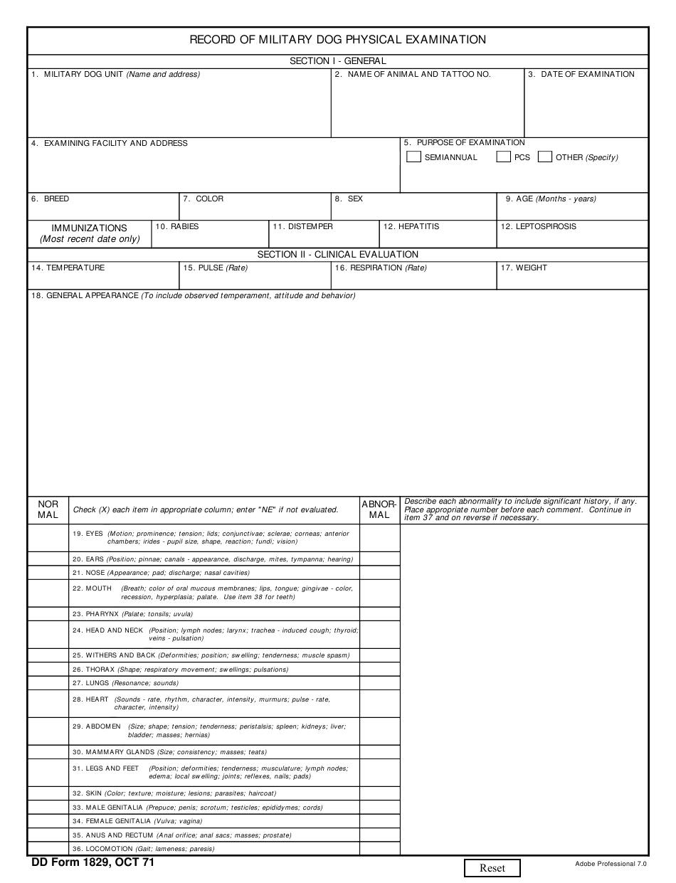 DD Form 1829 Download Fillable PDF or Fill Online Record of Military ...