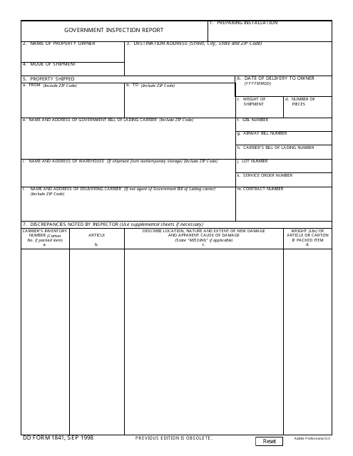 DD Form 1841 Government Inspection Report