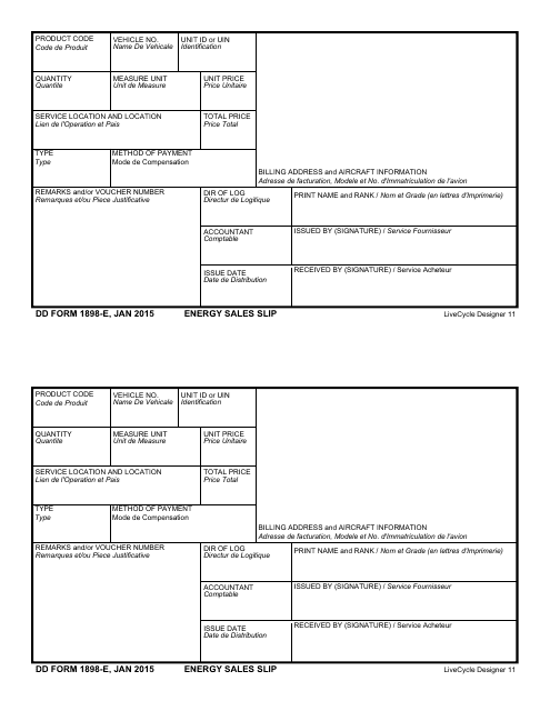 DD Form 1898-E Download Fillable PDF, Energy Sale Slip (Electronic