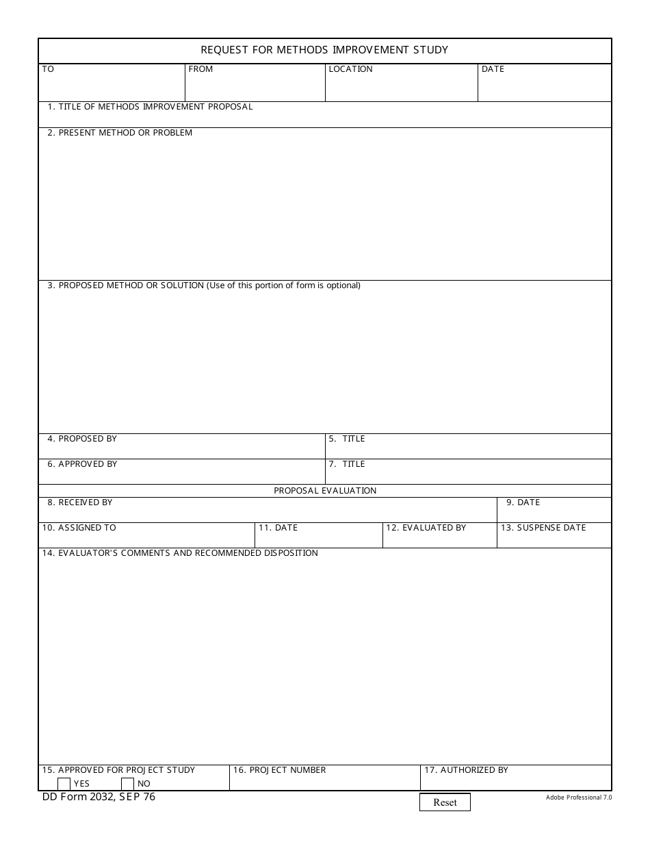 DD Form 2032 Request for Methods Improvement Study, Page 1