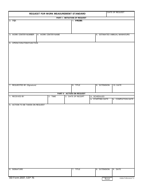 DD Form 2037 Request for Work Measurement Standard