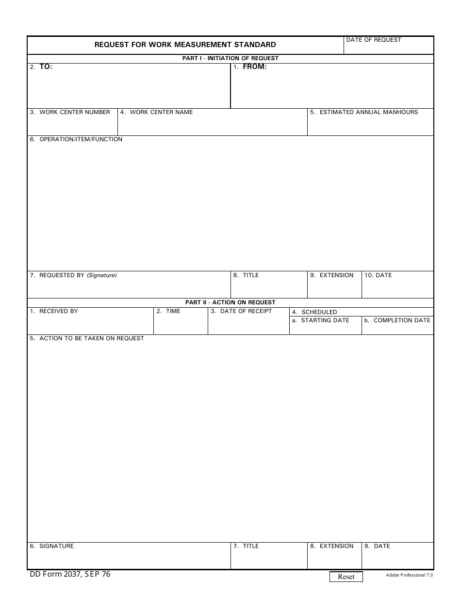 DD Form 2037 Request for Work Measurement Standard, Page 1