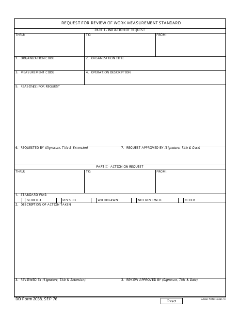 DD Form 2038 Request for Review of Work Measurement Standard