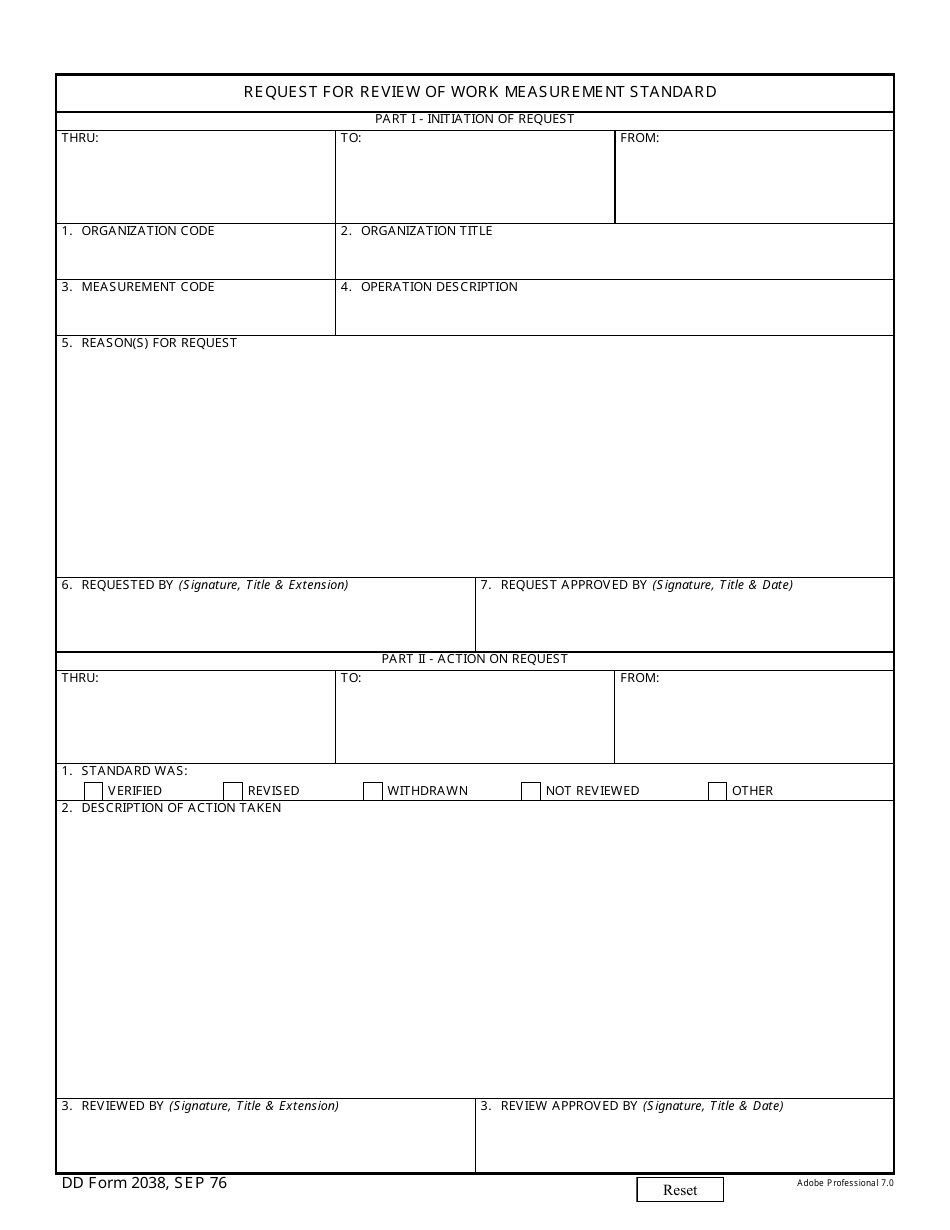 DD Form 2038 Request for Review of Work Measurement Standard, Page 1
