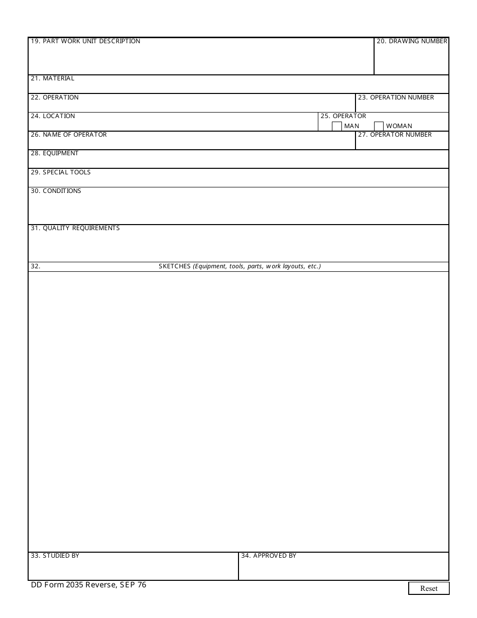 DD Form 2035 Work Measurement Methods Analysis Chart, Page 2