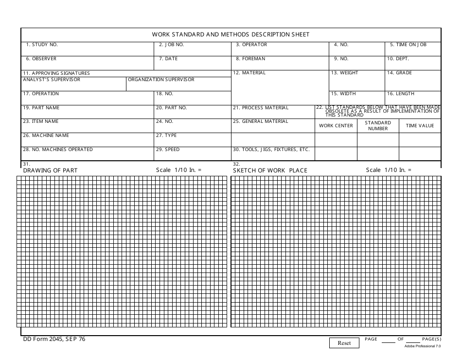 DD Form 2045 Work Standard and Methods Description Sheet, Page 1