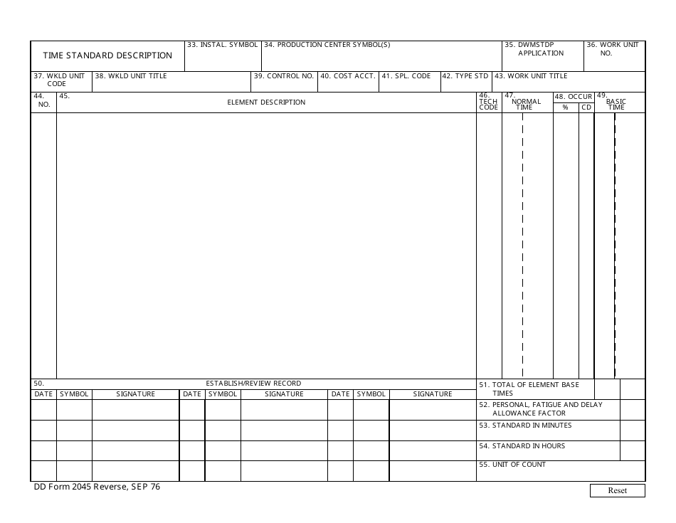 DD Form 2045 Work Standard and Methods Description Sheet, Page 2