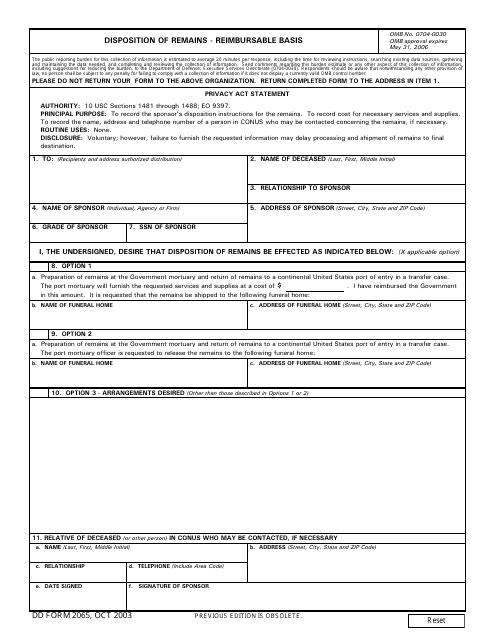 DD Form 2065  Printable Pdf