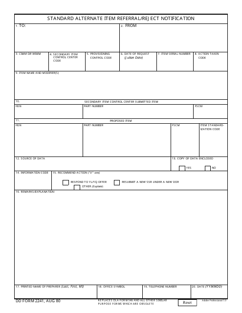 DD Form 2241  Printable Pdf