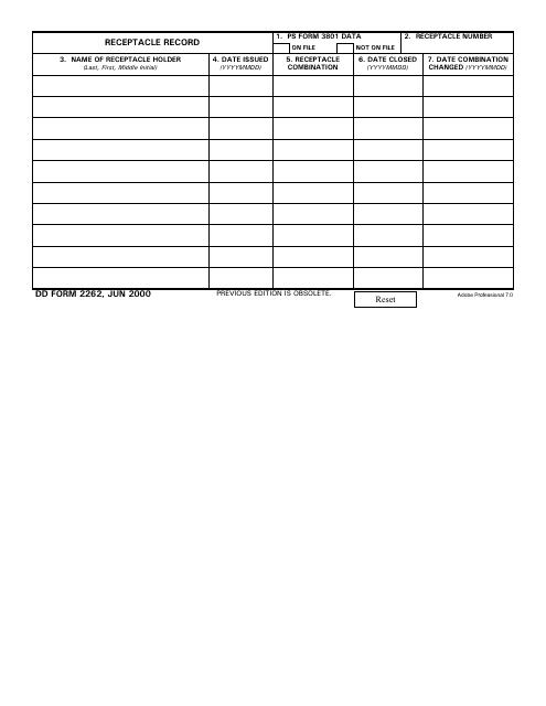 DD Form 2262  Printable Pdf