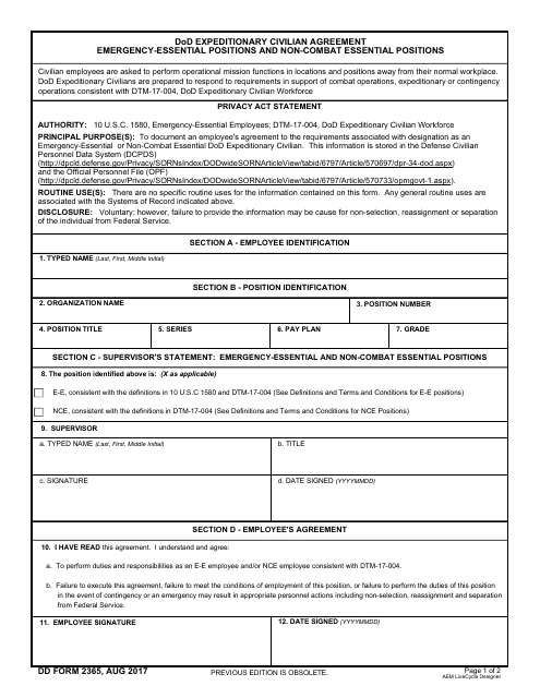 DD Form 2365 Download Fillable PDF, DoD Expeditionary Civilian ...