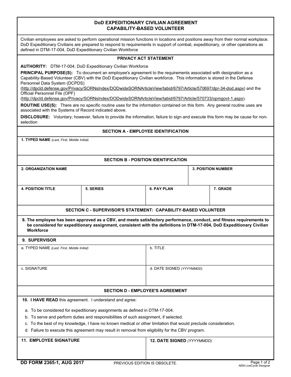 DD Form 2365-1 - Fill Out, Sign Online and Download Fillable PDF ...