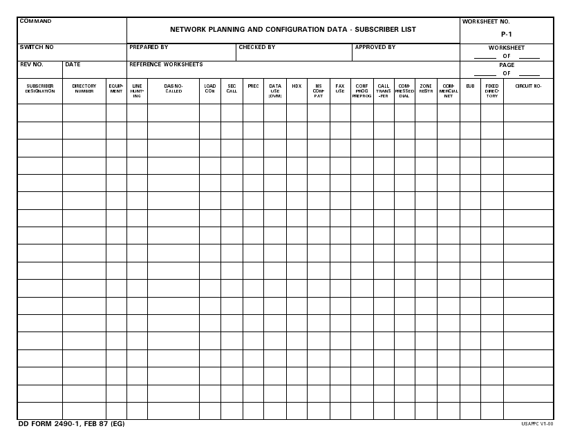 DD Form 2490-1  Printable Pdf