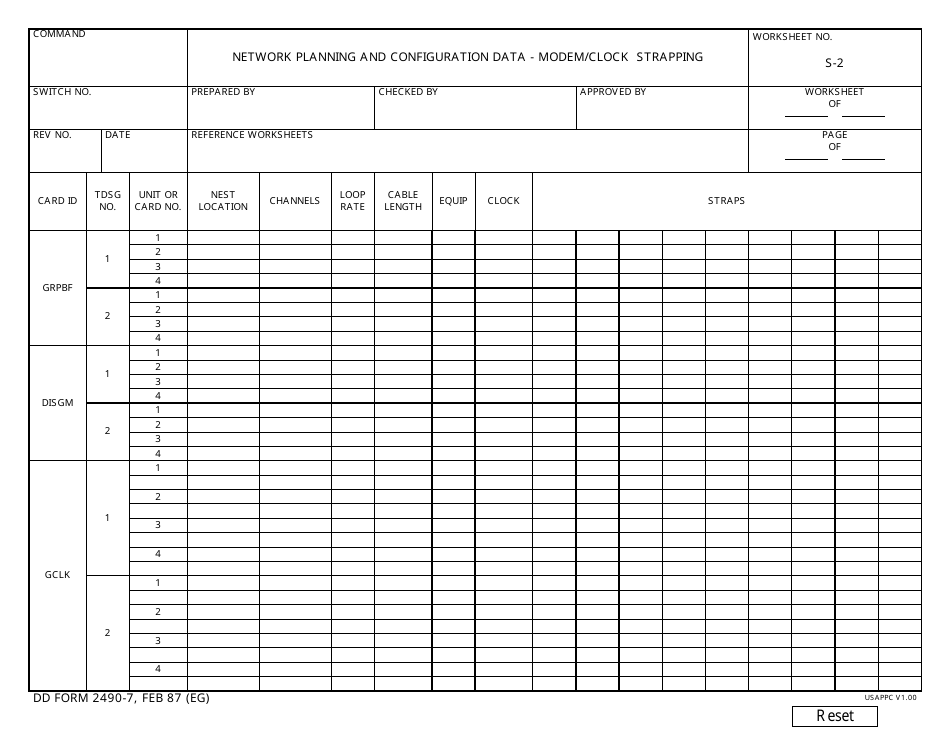 DD Form 2490-7 Network Planning and Configuration Data - Modem / Clock Strapping, Page 1
