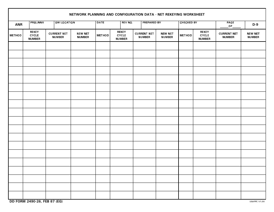 DD Form 2490-26 Network Planning and Configuration Data - Net Rekeying Worksheet, Page 1