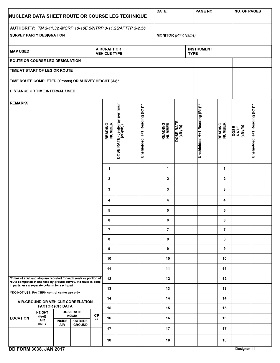 DD Form 3038 Nuclear Data Sheet Route or Course Leg Technique, Page 1