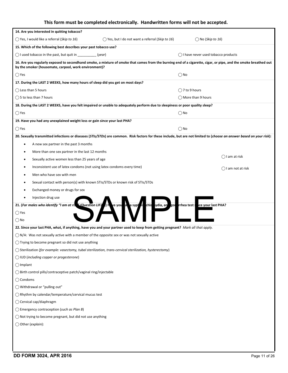 DD Form 3024 Annual Periodic Health Assessment, Page 11