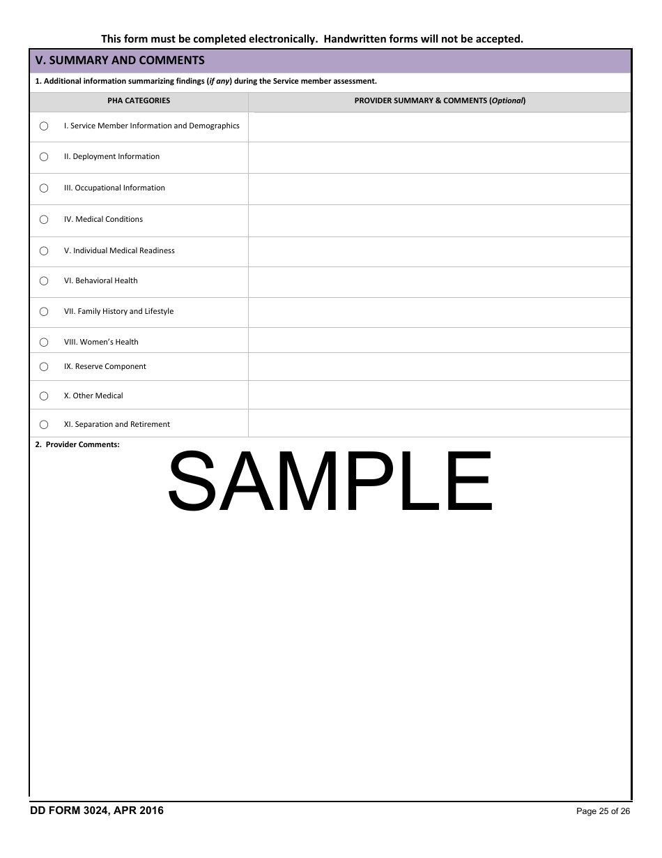 DD Form 3024 Annual Periodic Health Assessment, Page 25