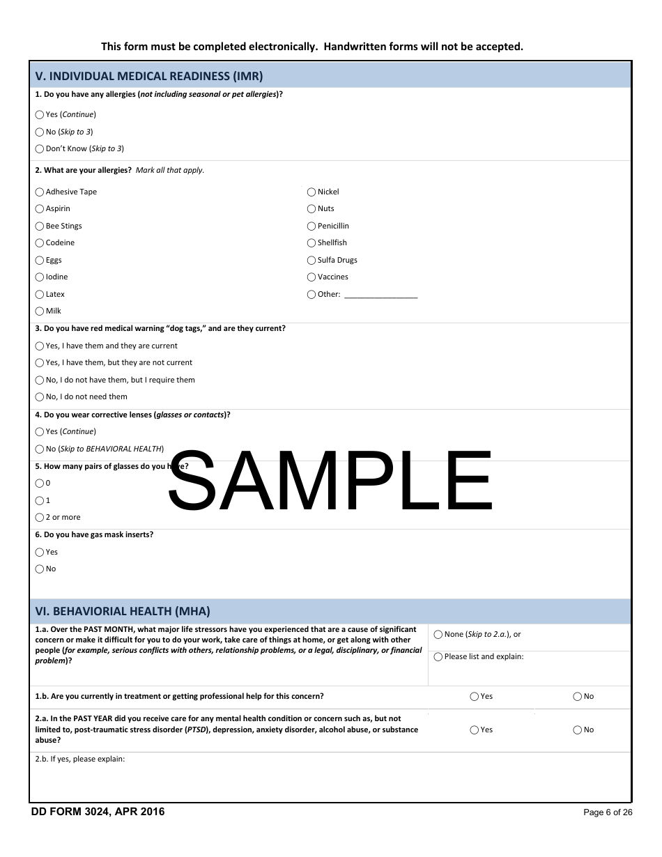 DD Form 3024 Annual Periodic Health Assessment, Page 6