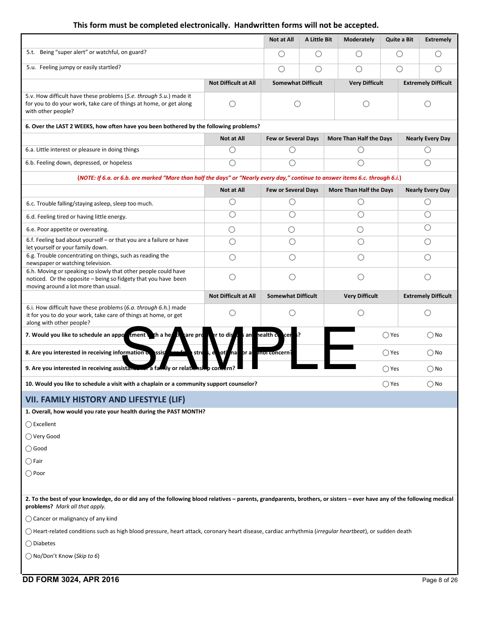 DD Form 3024 Annual Periodic Health Assessment, Page 8