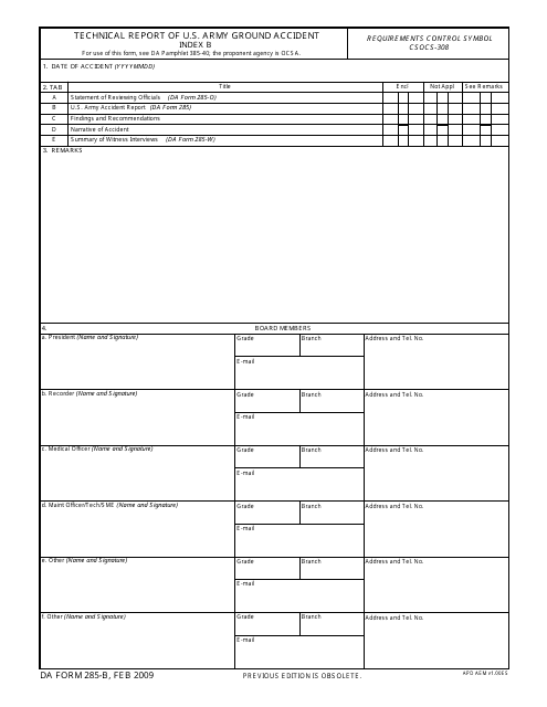 DA Form 285-b  Printable Pdf